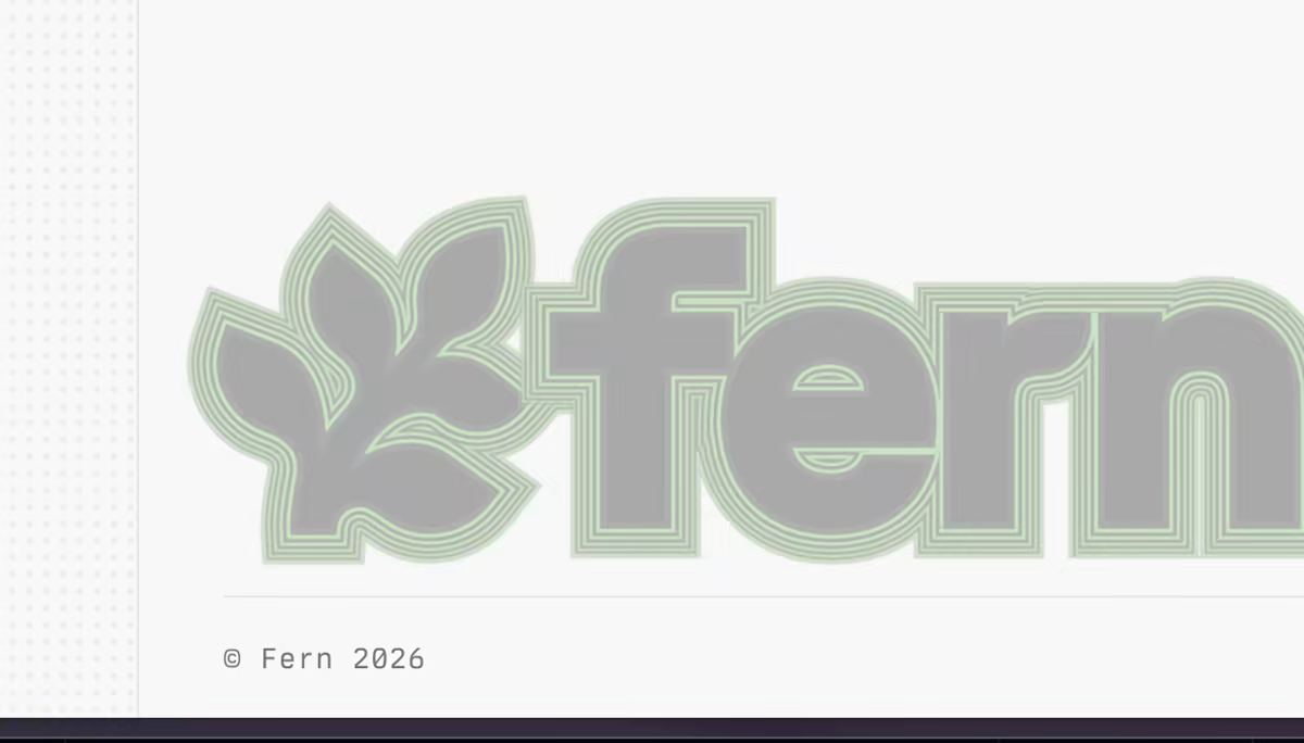 The fern wordmark and leaf wrapped in concentric green contour lines.