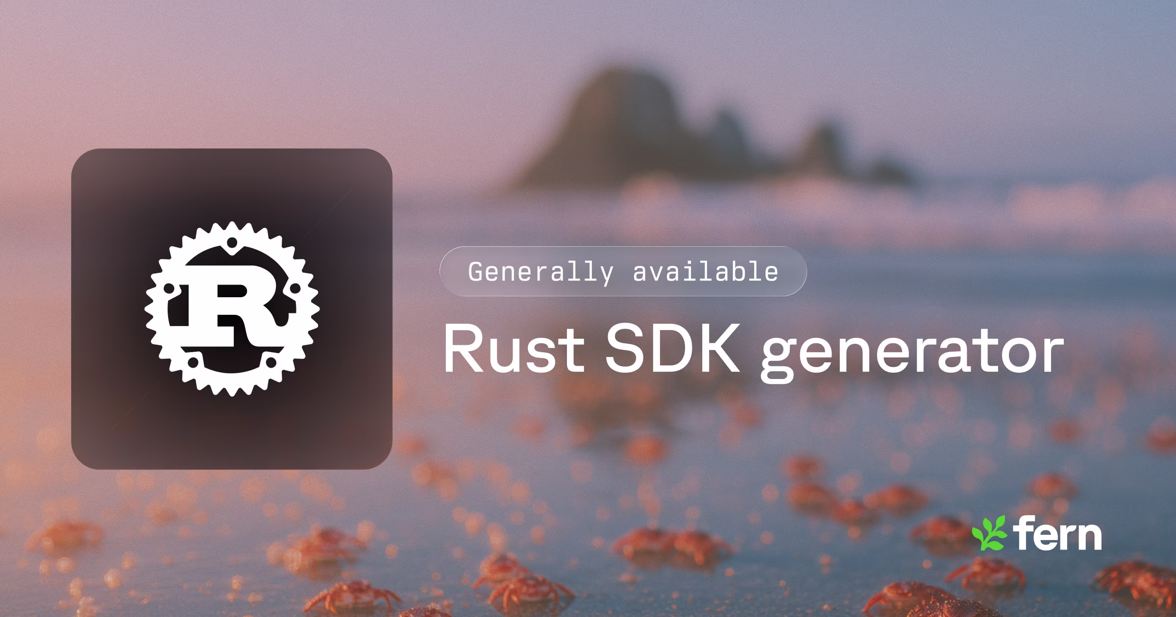 The Rust SDK generator launch: a dusk tide flat scattered with tiny orange crabs.